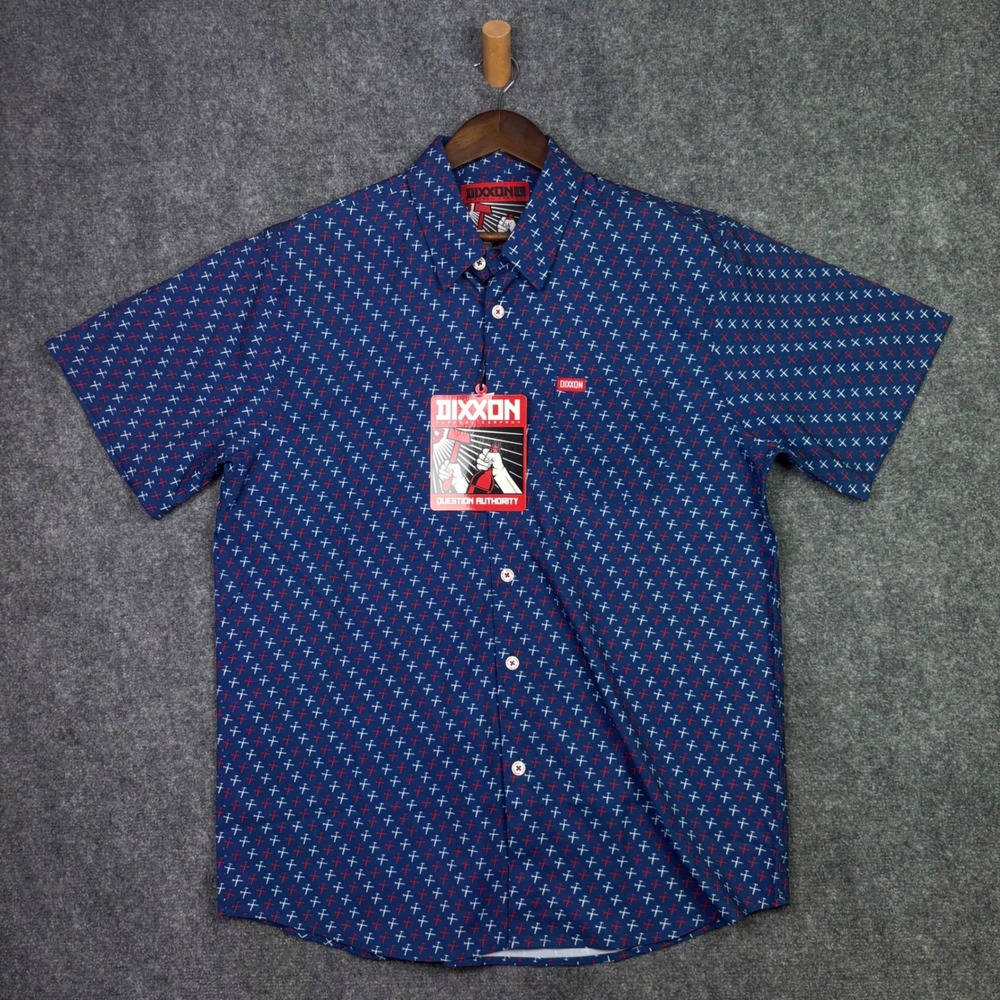 Dixxon Party Hammer Shirt Mens Large Blue Short Sleeve Button Up New 0707